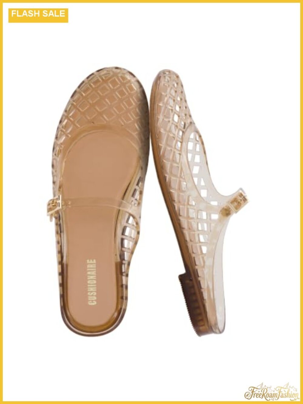 Cushionaire Women's Jelly Flats Mary Jane Adjustable Strap Closed Toe